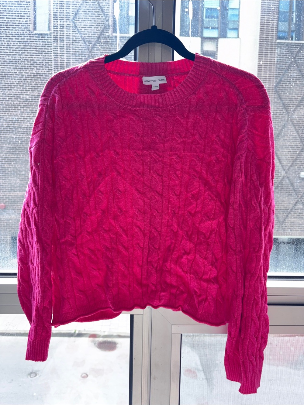 Calvin Klein Jeans Bright Pink Cable Knit Crewneck Sweater